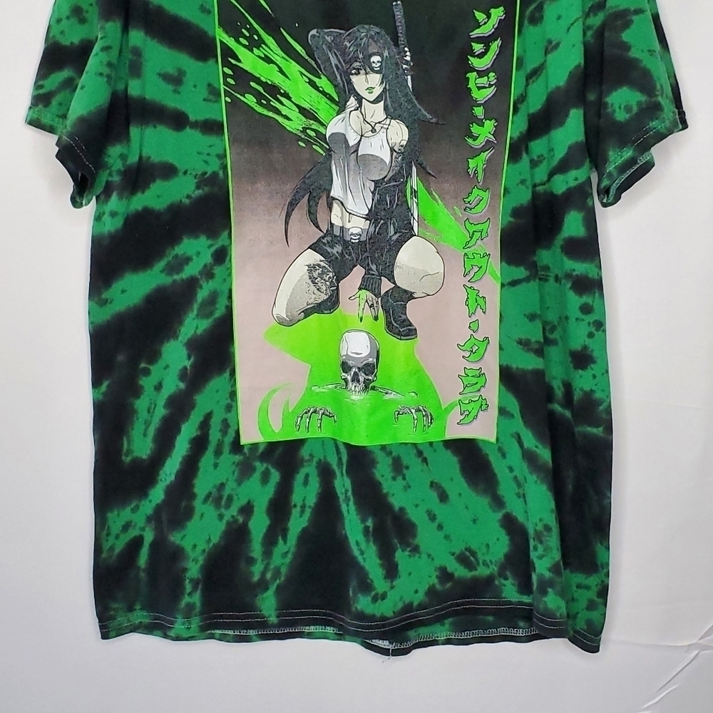 Zombie Makeout Club Cotton Tee Size Large Hot Topic Green Tie-Dye Anime Shirt - Picture 5 of 10
